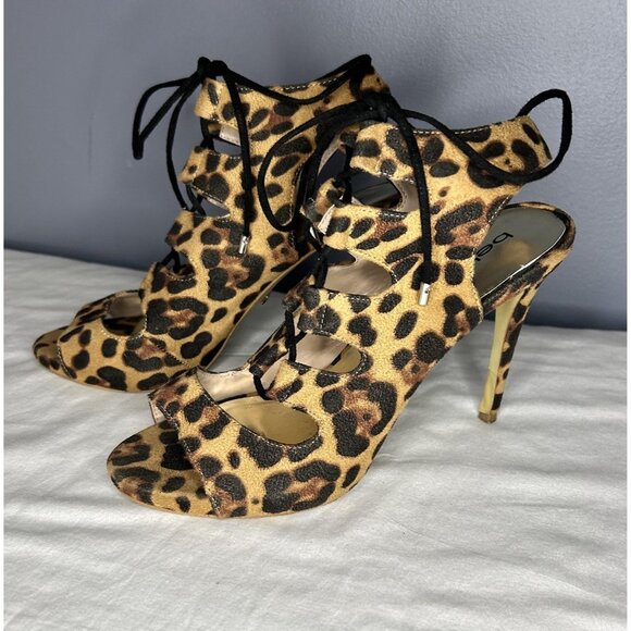 Bebe Shoes Womens Size 10 Leopard Print High Heel Sandals Lace Up Open Toe - Picture 12 of 14